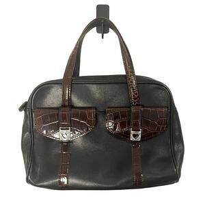 Brighton Double Pocket Black & Brown Leather Medium Shoulder Handbag RETIRED!